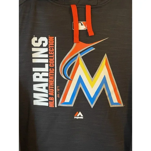 Men's 2XL NWT Miami Marlins Majestic Authentic Collection Team Icon Hoodie - Picture 2 of 8